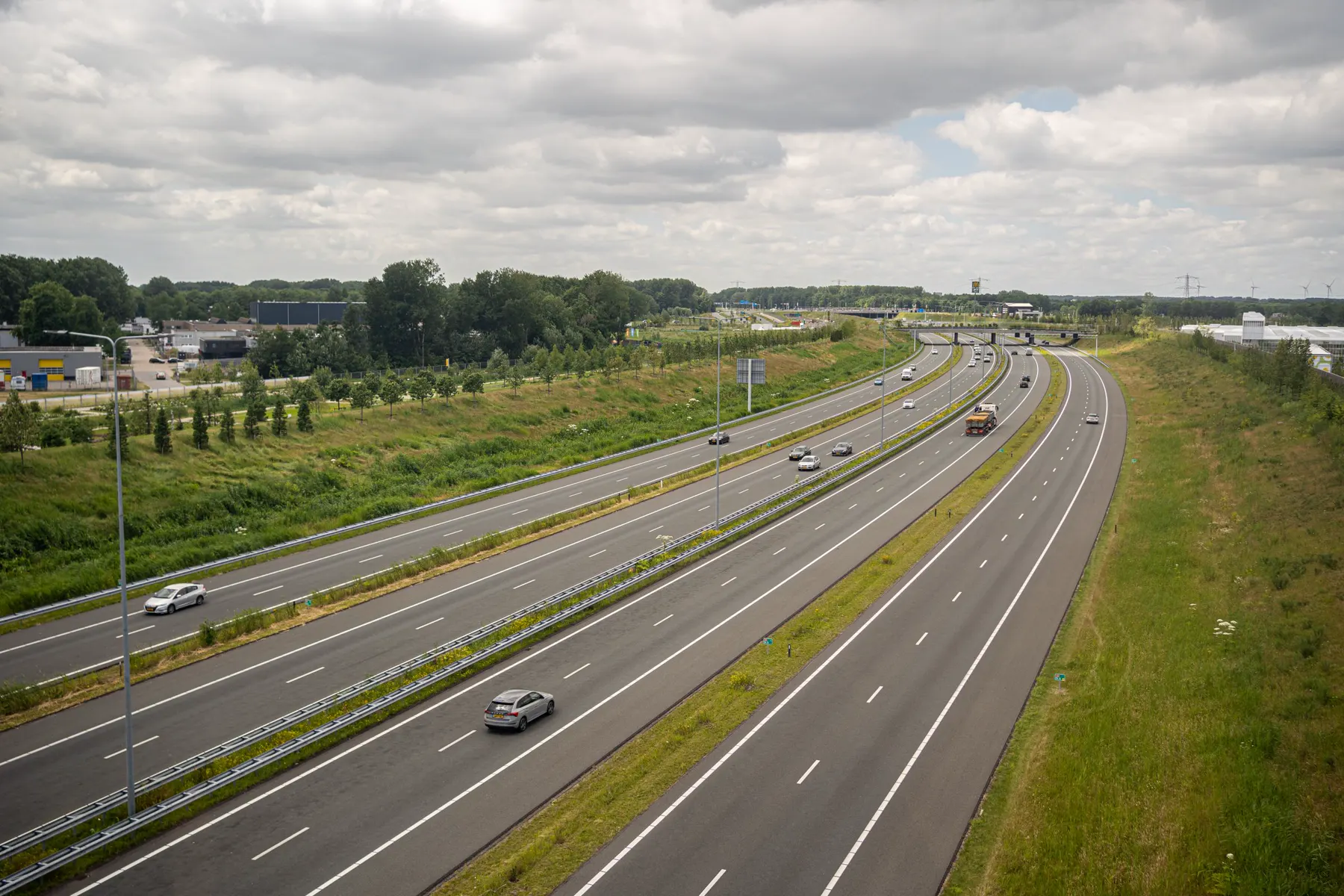 A Dutch motorway seen from above on a clear day